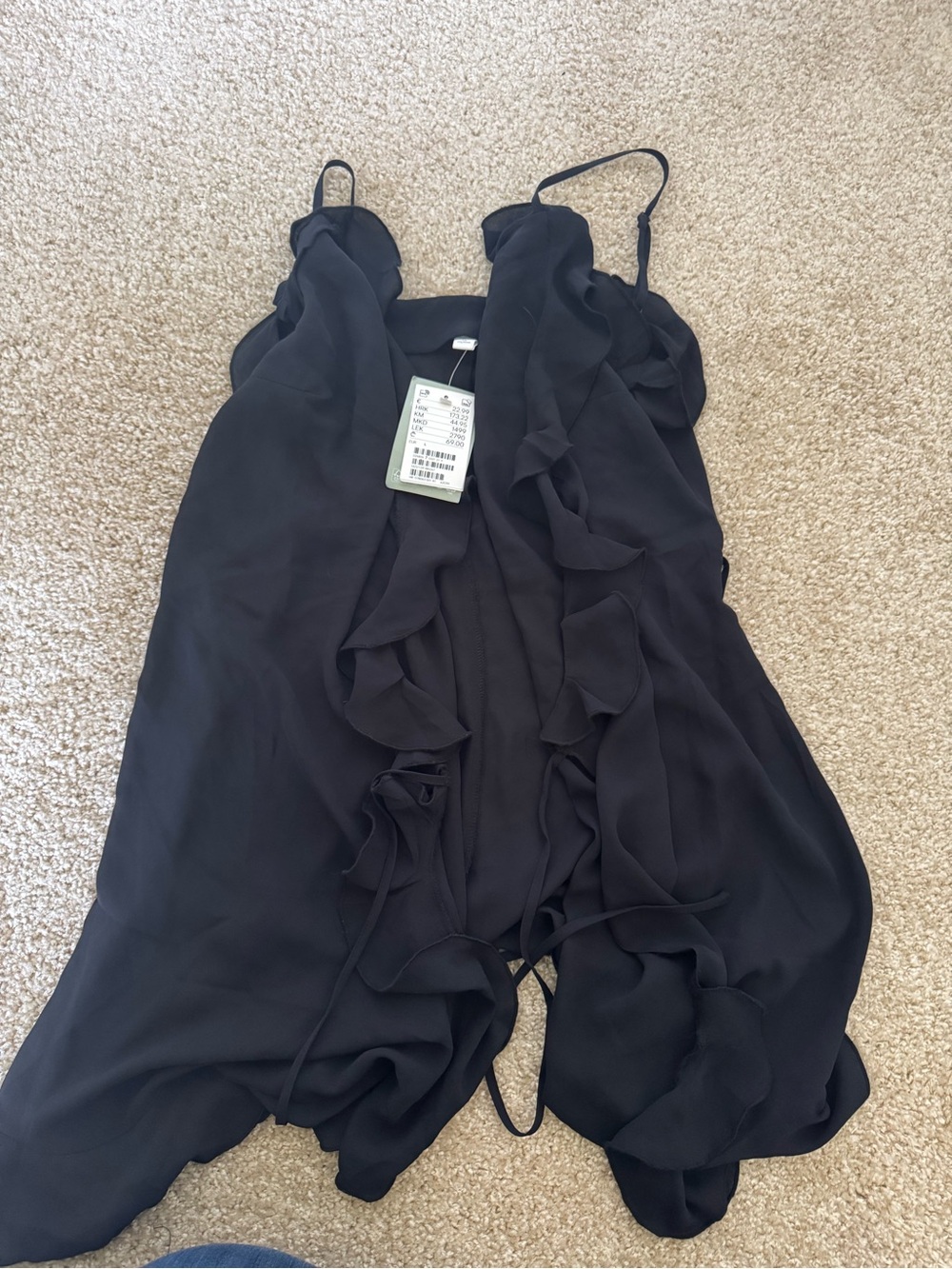 H&M Black Ruffle-Front Spaghetti Strap Top